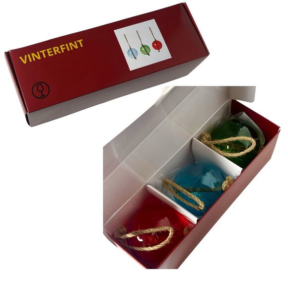 NEW Set (3) GLASS FLOAT BALL ORNAMENTS Christmas Holiday Home Decor Vinterfint - Picture 5 of 5